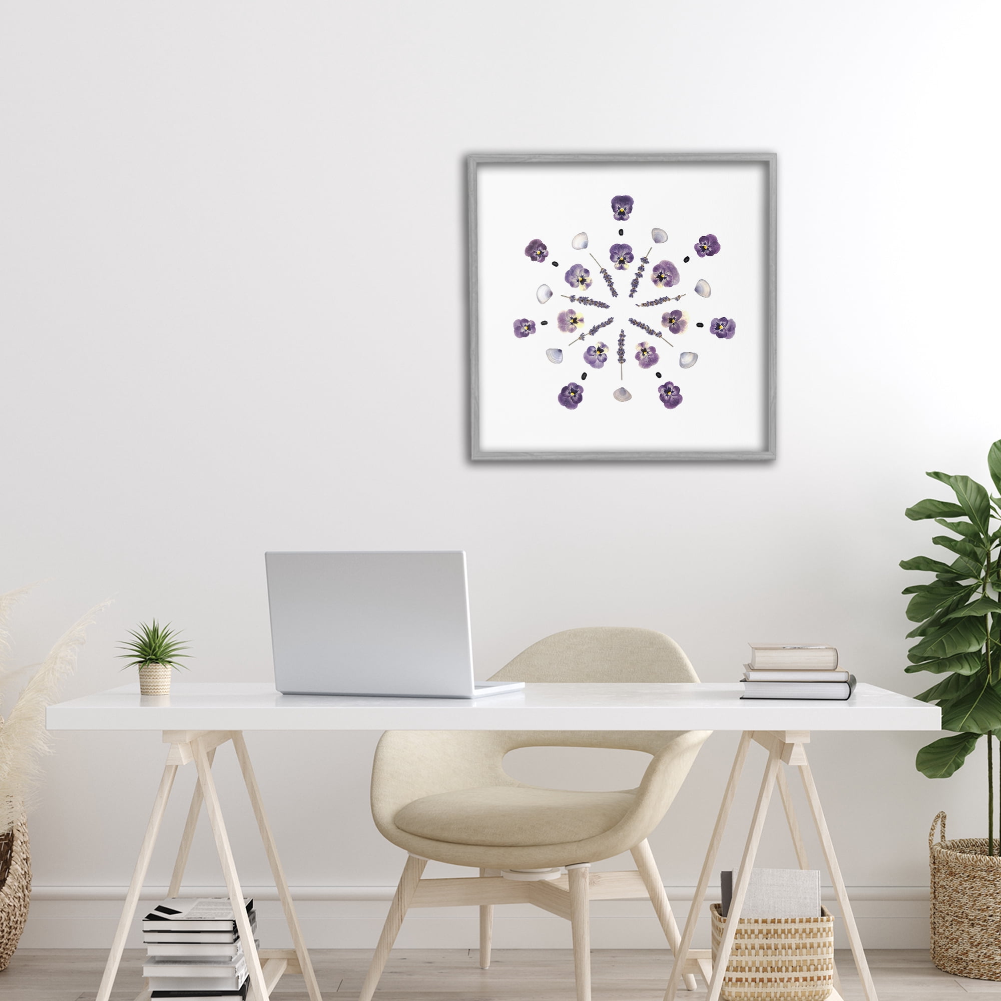 Stupell Industries Pansies & Lavender Symmetry Gray Framed Giclee Art, design by Beth Adoette