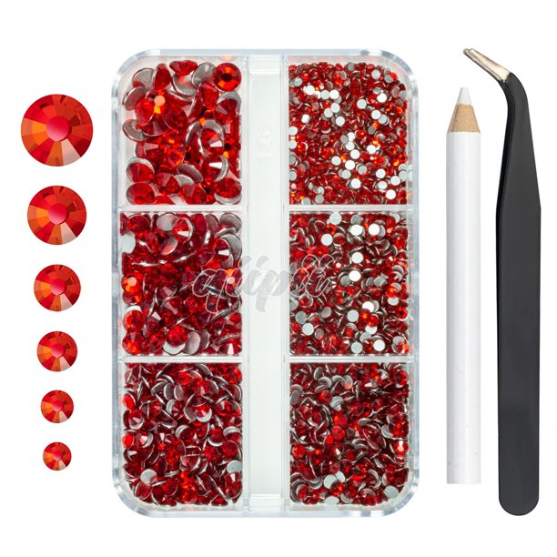 qiipii 2550 piezas de diamantes de imitación rojos para decoración de uñas con parte trasera plana para maquillaje facial, gemas de uñas rojas de Siam, piedras preciosas de cristal K9 SS4 ~ SS20, 6 ta