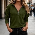 thumbnail image 4 of Bzdzmqm Women Fall Winter Collared Long Sleeve Zip Pullover Tops Basic Casual Loose Tshirt Solid Cozy Comfortable Everyday Layering Piece for Work Daily Wear, Army Green L, 4 of 6