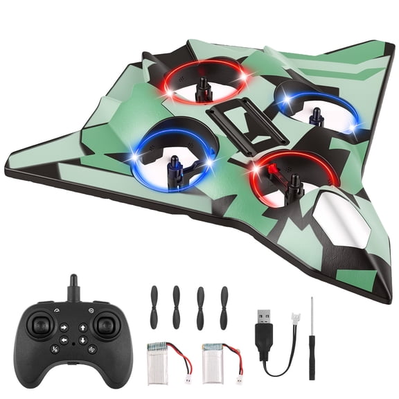 RC Plane, Foam Remote Control Airplane with LED Lights, 360° Flips and Gravity Sensing, 2.4Ghz RC Aircraft for Kids Adults & Beginners, Green