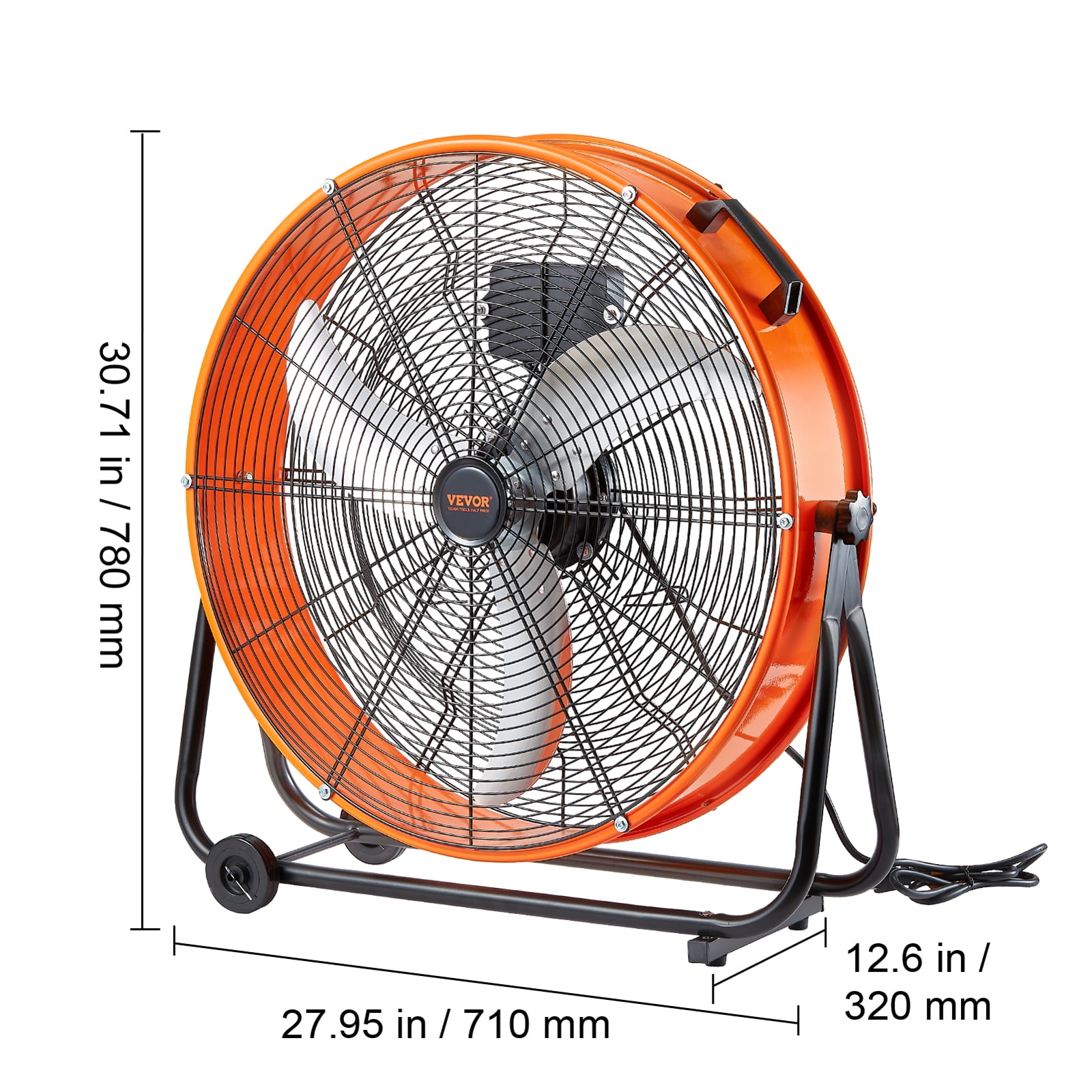 VEVOR Drum Fan, 24 Inch High Velocity Industrial Shop Fan, Heavy Duty Commercial Use 3-Speed 8600CFM, 360°Adjustable Tilting,0-2h Timer Industrial Floor Fan for Warehouse,Workshop,Factory, Basement