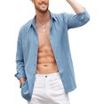 thumbnail image 2 of UKAP Mens Shirts Lapel Neck Blouse Button Down Tops Regular Fit Work Tunic Shirt Blue L, 2 of 8