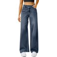 thumbnail image 2 of Women's High Waisted Wide Leg Jeans, Stretchy Denim Pants with Comfortable Baggy Fit, Fashion Casual Trouser for Everyday Wear and Versatile Outfit Combinations Navy M, 2 of 5