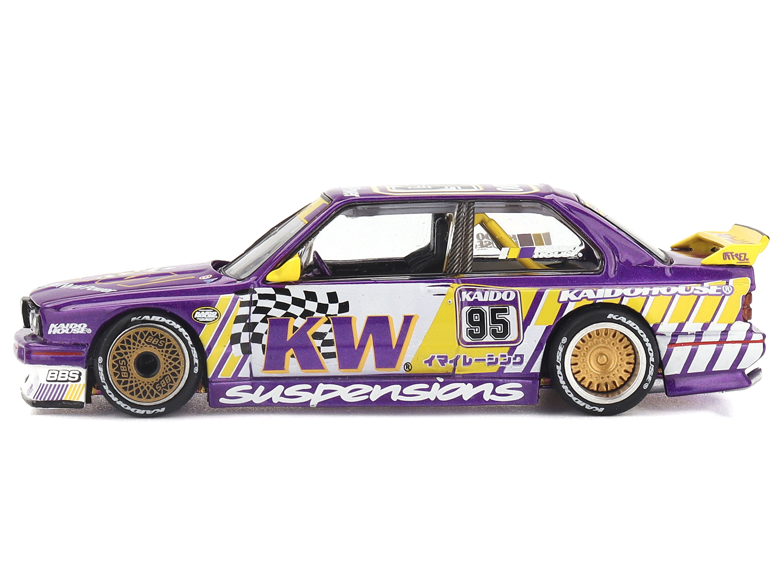 BMW M3 "Kaido KW V1" #95 Purple and Yellow with Graphics "Kaido House" Special 1/64 Diecast Model Car by Mini GT