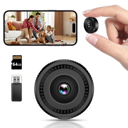 1080P Mini Action Camera with Night Vision, 2MP Micro Camcorder for Outdoor Sports, 64GB Card Included (Black)