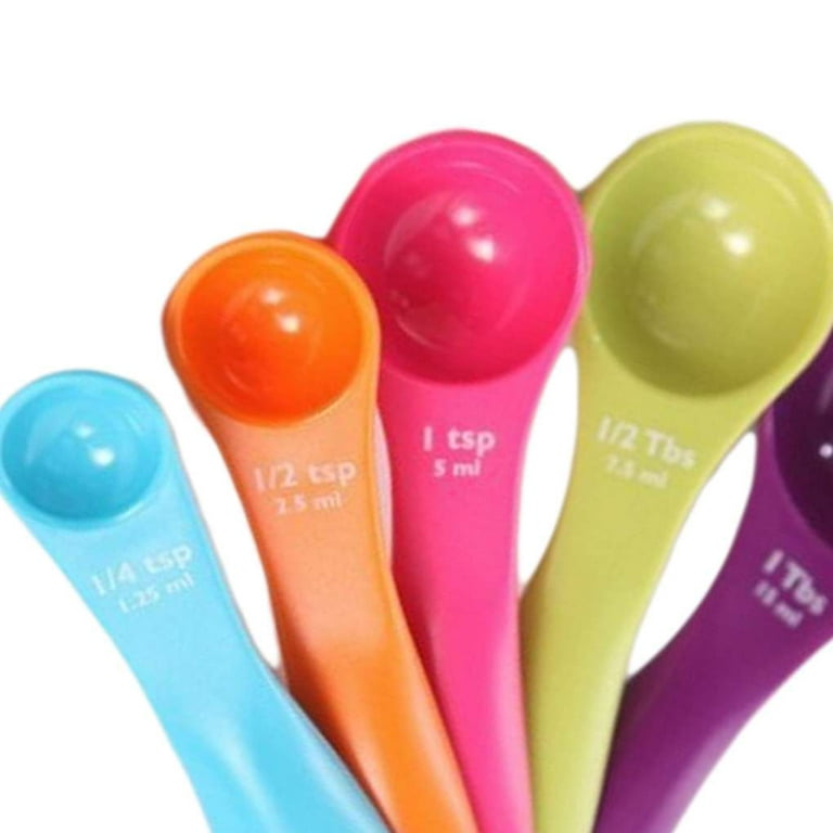 Handy Housewares 5 Piece Colorful Plastic Nesting Measuring Spoon Set - 1/4  tsp to 1 tbsp for Dry or Liquid Ingredients