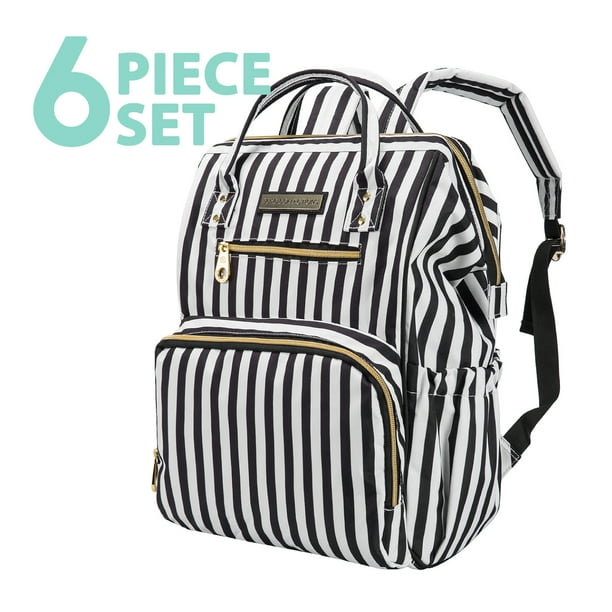 black and white striped diaper bag backpack