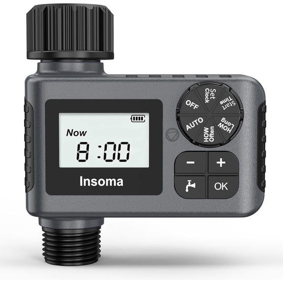INSOMA Outdoor Garden Hose Faucet Timers 1-Zone, Programmable Water Sprinkler Timer with Rain Delay, Manual, Automatic Drip Irrigation