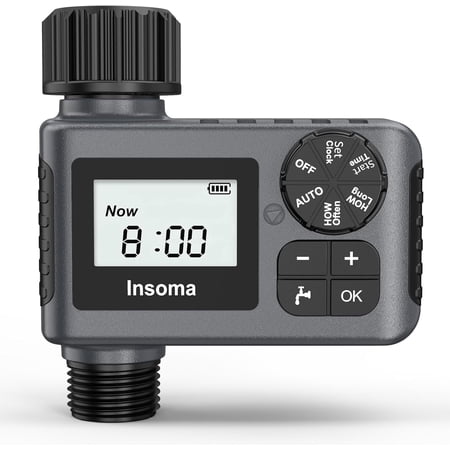INSOMA Outdoor Garden Hose Faucet Timers 1-Zone, Programmable Water Sprinkler Timer with Rain Delay, Manual, Automatic Drip Irrigation