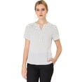 thumbnail image 1 of Allegra K Blusa de oficina de trabajo con cuello en V con estampado de puntos para mujer blanco L, 1 of 6