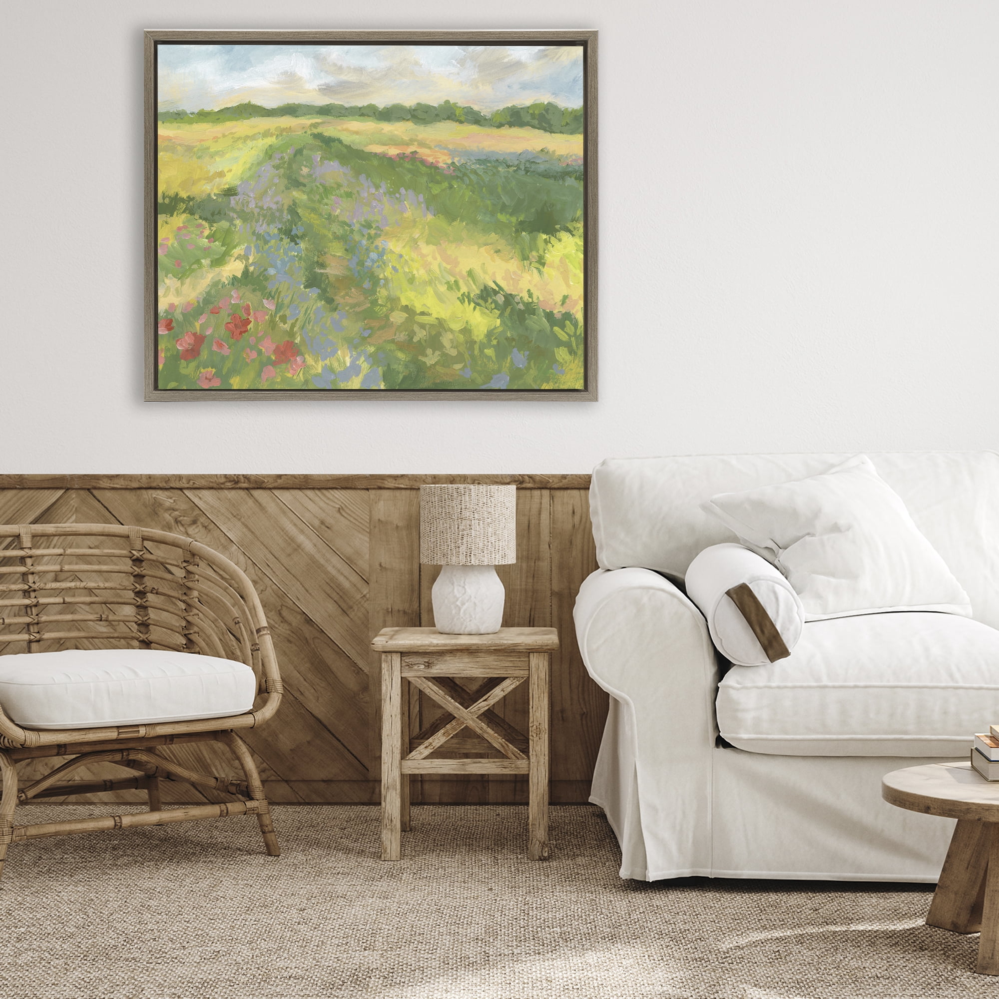 Stupell Industries Windswept Flower Meadow Brown Framed Floater Canvas Wall Art, design by Victoria Barnes