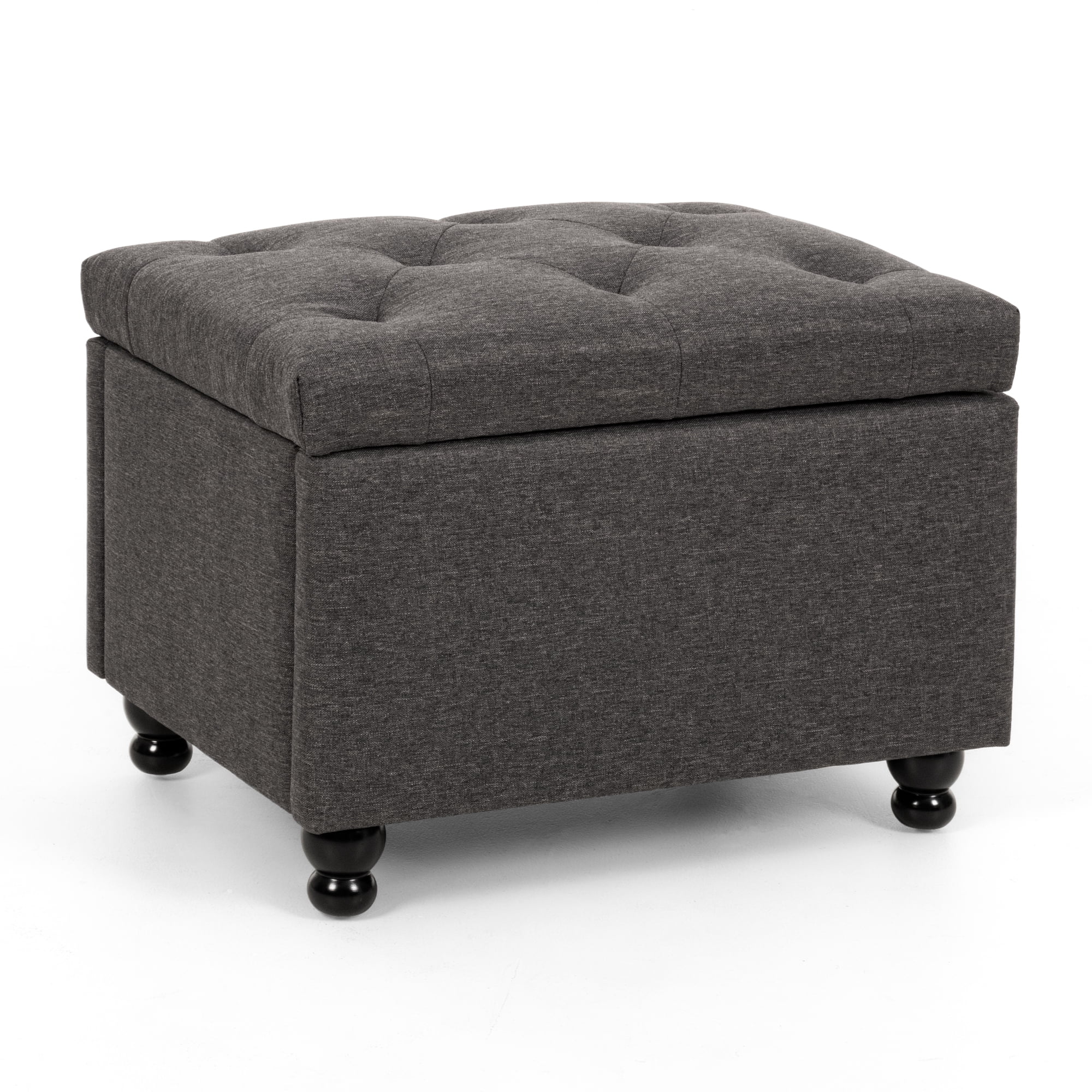 Pamapic 24" Faux Linen Rectangle Storage Ottoman,  Multifunctional Shoe Stool for Entryway in Grey