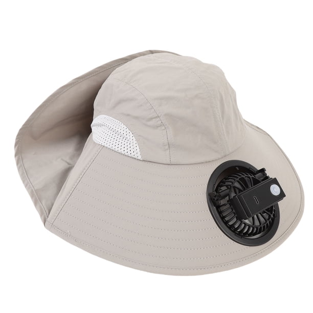 Sombrero De Ala Ancha Para El Sol Con Ventilador, Velocidad Del Viento Ajustable Desmontable, Sombrero Para Ventilador Al Aire Libre, Recargable Por USB Con Solapa Para El Cuello