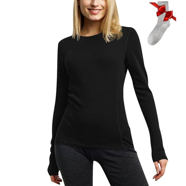 Mgmyaa Ensemble de sous-Vêtement Thermique à Manches Longues et Col Rond pour Femmes avec Chaussettes, Confortable, Extensible, Léger et Chaud