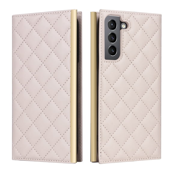 For Samsung Galaxy S21 FE Wallet Phone Case,PU Leather Folio Flip Kickstand,With Wrist Strap&Shoulder Strap,Card Slots,Shockproof Rugged Anti-fall Crossbody Phone Case Cover,White