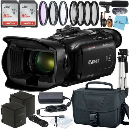 Canon Vixia HF G70 UHD 4K Camcorder with 2 Pack SanDisk 64GB Memory Card Case Tripod Filter Kit Microphone ZeeTech Accessory Bundle