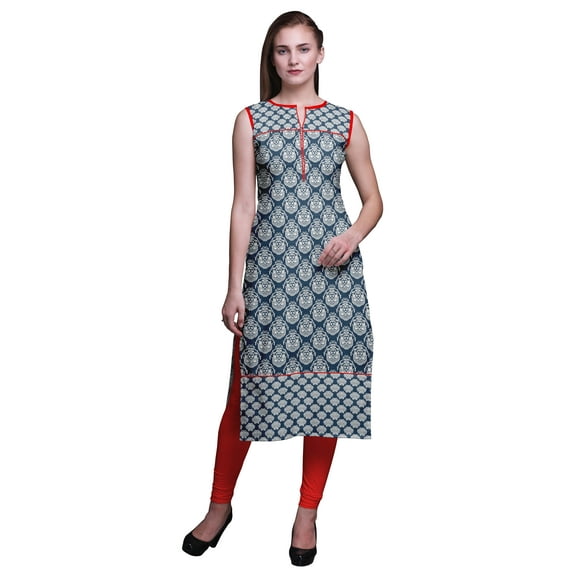 Bimba Sleeveless Kurtis For Women Printed Women Straight Kurta Indian Top Medium