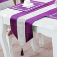 thumbnail image 5 of Chemin de Table de Mariage à Sequins avec Bande Diamantée et Pompons, Violet, 13 Pouces x 72 Pouces, 5 of 5
