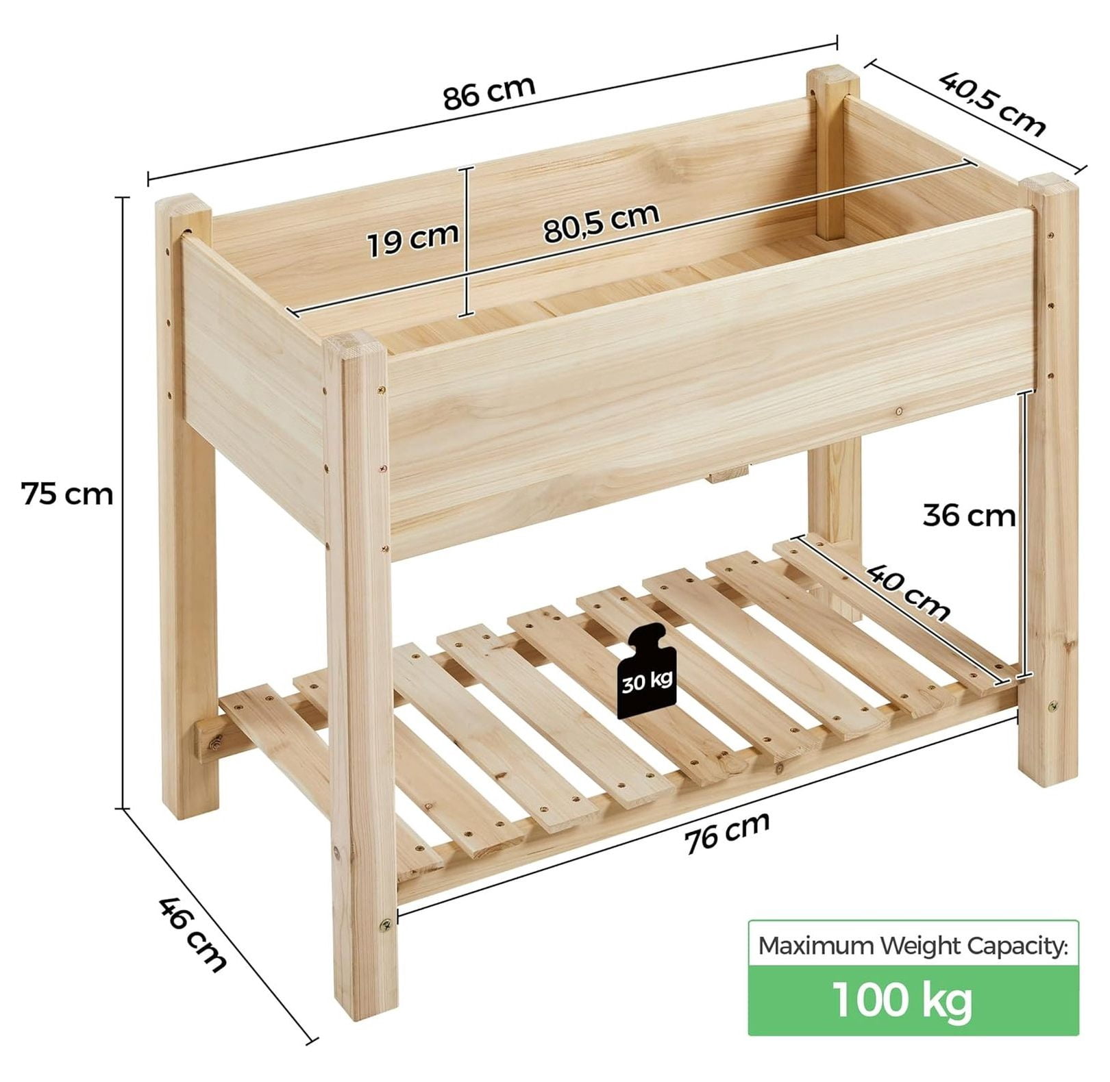 Raised Garden Bed Elevated 2 Tiers Wood Planting Bed Above Ground Planter Box for Vegetables Flowers Yard Outdoor, 34x18x30in