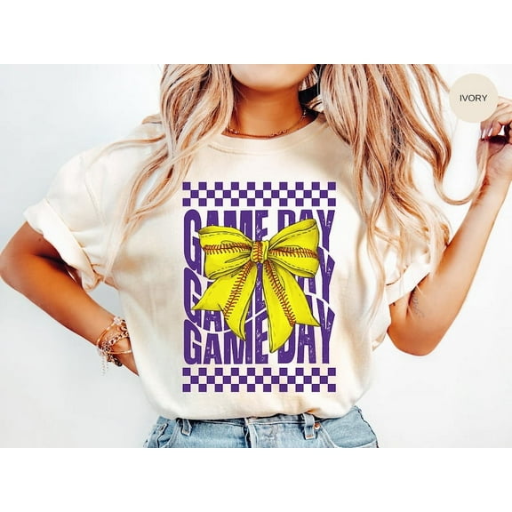 Purple Softball Mom T-Shirt, Game Day Comfort Colors Tee, Coquette Softball Player Shirt, Teacher Gift Shirt