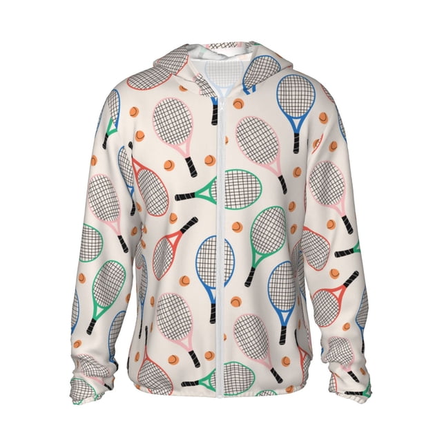 Vsdgher Cute Tennis Racket Print Adult Hoodie Shirts Rash Guard for Men Women,Long Sleeve Sun Protection Fishing Shirts for Athletic Running Swim-3X-Large
