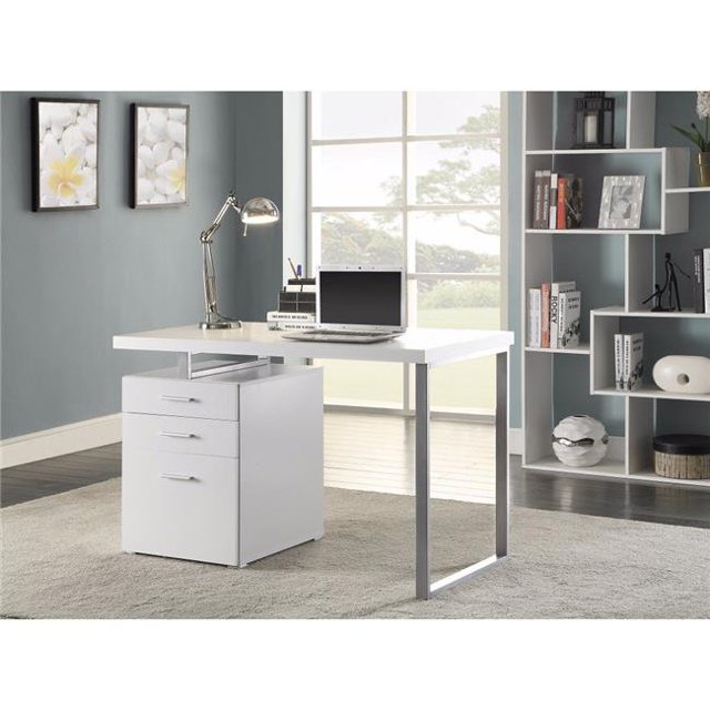 Benzara BM156249 Bureau de Bureau Blanc Superbe avec Installation Réversible