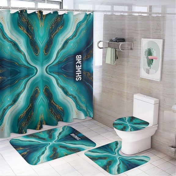 Abstract Pattern Shower Curtain Waterproof Bathroom Curtain Set 4pcs with Hooks Rugs Mat Bathroom Curtains Home Decor