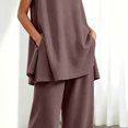 thumbnail image 6 of Naotn Pajama Sets for Women Summer 2 Piece Pjs Set Crewneck Rufle Hem Tunic Tank Top & Pant Comfy Solid Color Lounge Outfits, 6 of 6