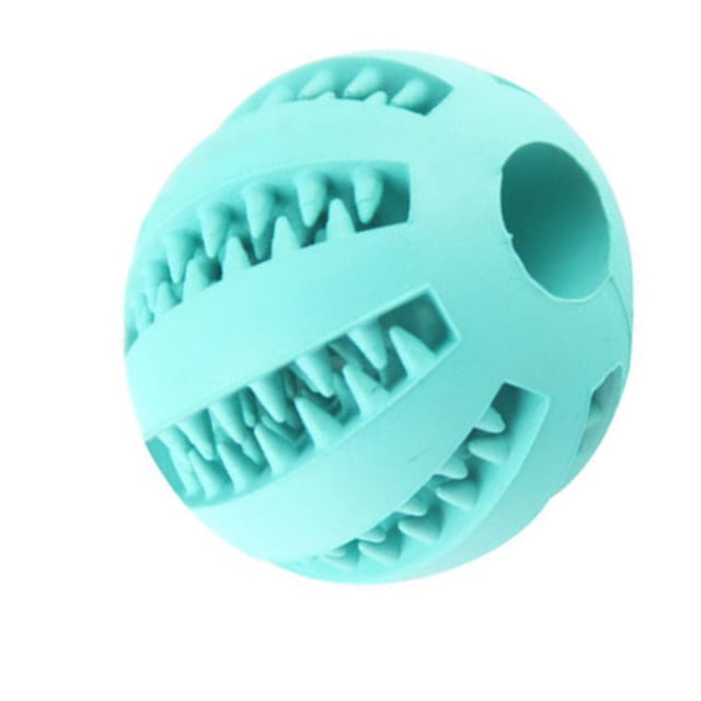 Pelota de juguete para golosinas para perros, goma natural para dentición, masticación, dispensación de alimentos, resistente a mordeduras, juguetes interactivos para perros, bola azul claro M
