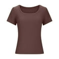 thumbnail image 3 of Women Crew Neck T shirts Ribbed Tight Tee Shirt Short Sleeve Basic Tops, 3 of 5