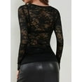 thumbnail image 5 of Lace Mesh Top for Women Long Sleeve V-Neck Sheer Blouse See Through Floral Lace Tops Black M, 5 of 6