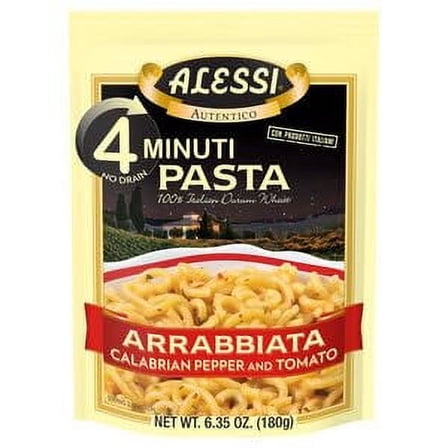 Alessi 4 Minute Pasta, One Dish Quick Meals, Stovetop or Microwave, Dinner or Side Ready in Minutes (Arrabbiata, 6.35 Ounce