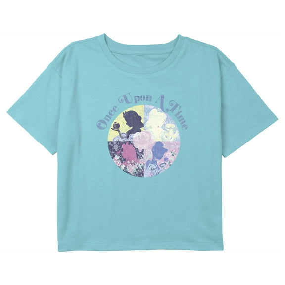 Girl's Disney Princesses Princesses Once Upon a Time Graphic Cropped T-Shirt Blue Large