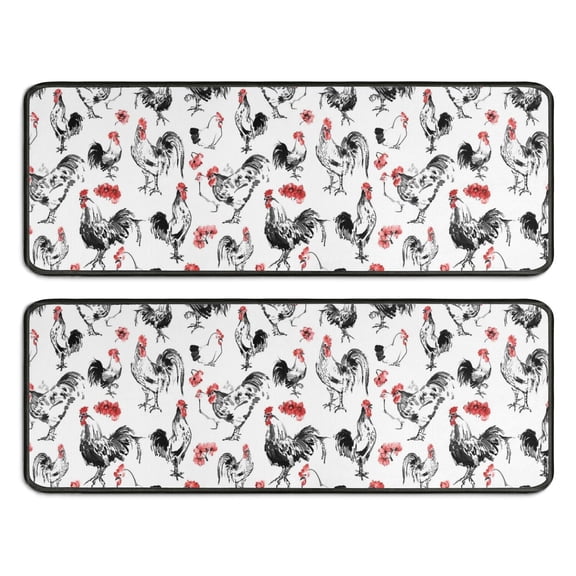 Kitchen Rugs Sets Of 2,Red Flower Chicken Pattern Anti Fatigue Kitchen Mat Rugs Non Slip Washable,Decorative Kitchen Floor Mats for Kitchen,Sink,Laundry,17"x47" 17"x47"