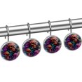 12pcs Shower Curtain Hooks, Colorful Skulls Decorative Shower Curtain