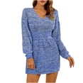 thumbnail image 1 of EGNMCR Cardigans pour Femmes, Chandails pour Femmes Chandail Décontracté pour Femme à Col en V Coloré à Manches Lanterne, Taille Portefeuille, Robe Moulante pour Femme, 1 of 7