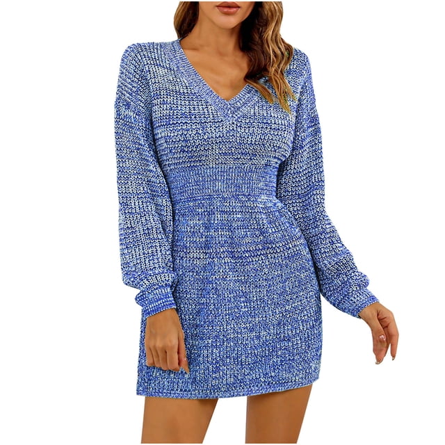 EGNMCR Cardigans pour Femmes, Chandails pour Femmes Chandail Décontracté pour Femme à Col en V Coloré à Manches Lanterne, Taille Portefeuille, Robe Moulante pour Femme