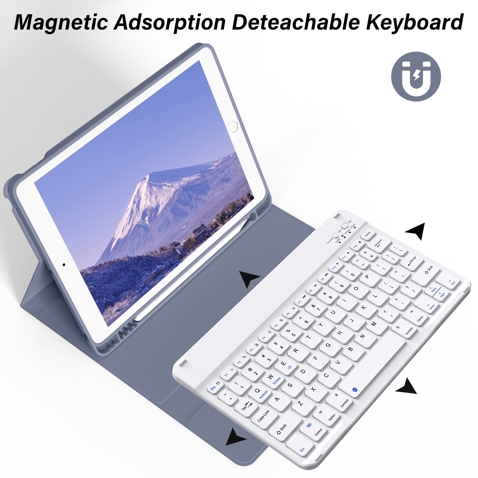 KenKe Keyboard Case for iPad 9th Generation 2021/8th Gen 2020/7th Gen 2019 10.2 Inch, Detachable Wireless Bluetooth Keyboard, Stand Folio Keyboard Cover with Pencil Holder, Auto Sleep/Wake, Purple