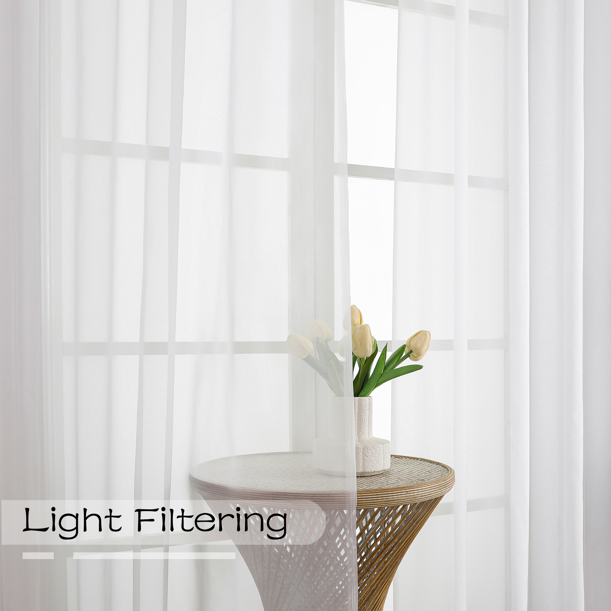 OVZME White Sheer Curtain Panels, 2-Pack, 59" x 90" photo 7