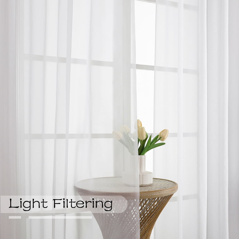 OVZME Sheer Curtains 59x96 White 2-Panel Set photo 7