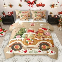 Manfei Merry Xmas 7 Pieces Bedding Comforter Set,Lovely Gingerbread Man Full Bedding Set,Brown Beige Fitted Sheet Flat Sheet For Girls,Luxury Bedroom Decor Reversible