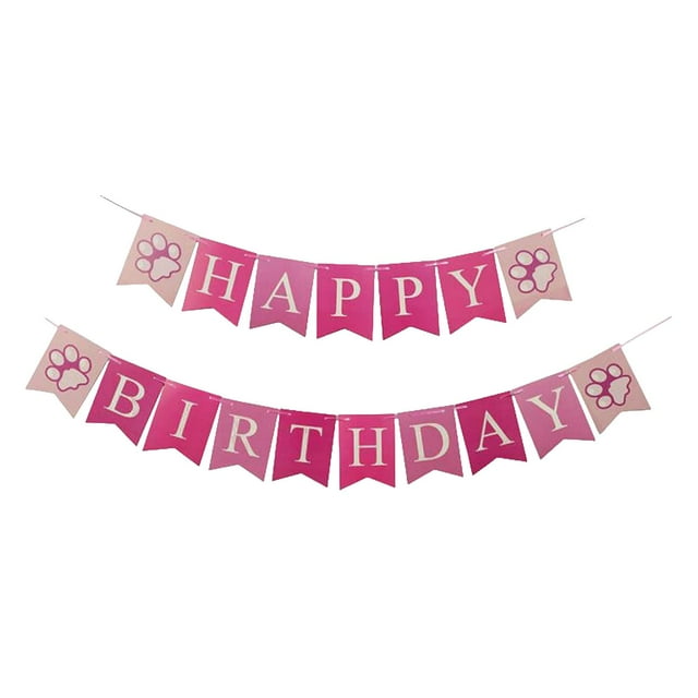 Pancarta de Feliz Cumpleaños para Cachorros, decoración para fiesta de cumpleaños de perro/cachorro, huella de perro impresa Rosa