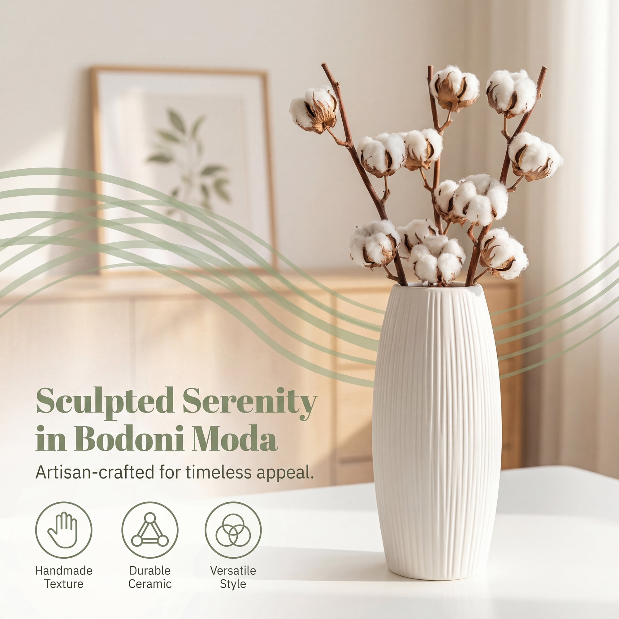 Unique Bargains Modern Decor Tall Ribbed Flower Vase Matte White 4.1" x 4.1" x 8.7"