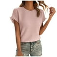 thumbnail image 1 of WEIYLL T Shirts for Women Textured Summer Ruffle Short Sleeve Solid Pink Tops Sizes L, 1 of 4