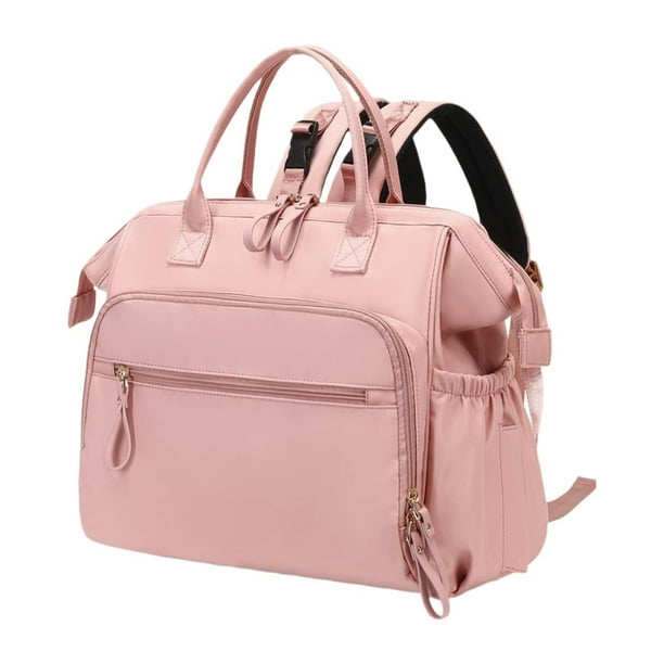 Bolsa de pañales para bebé, bolsa de mano para pañales, mochila de transporte reutilizable y multifuncional Rosa