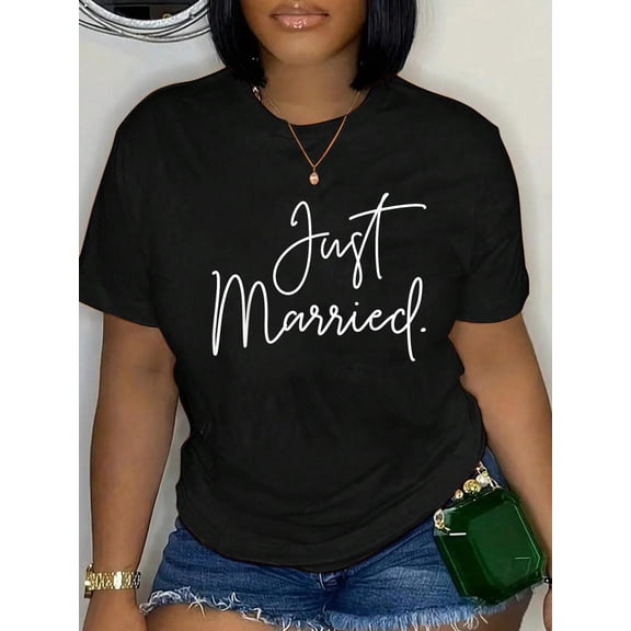 Cotton Just Married T-Shirt Women's Graphic Tee Casual Tops