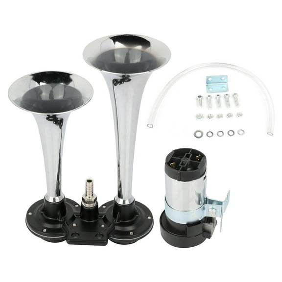 CCIYU 150db 12V Chrome Air Horn Dual Trumpet Air Car Train Horn Compressor Kit Replacement for Train Car Truck Boat RV Air Horn