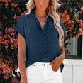 thumbnail image 2 of Womens Denim Shirt Lapel Collar Washed Finish With Pocket Casual Summer Top, 2 of 6