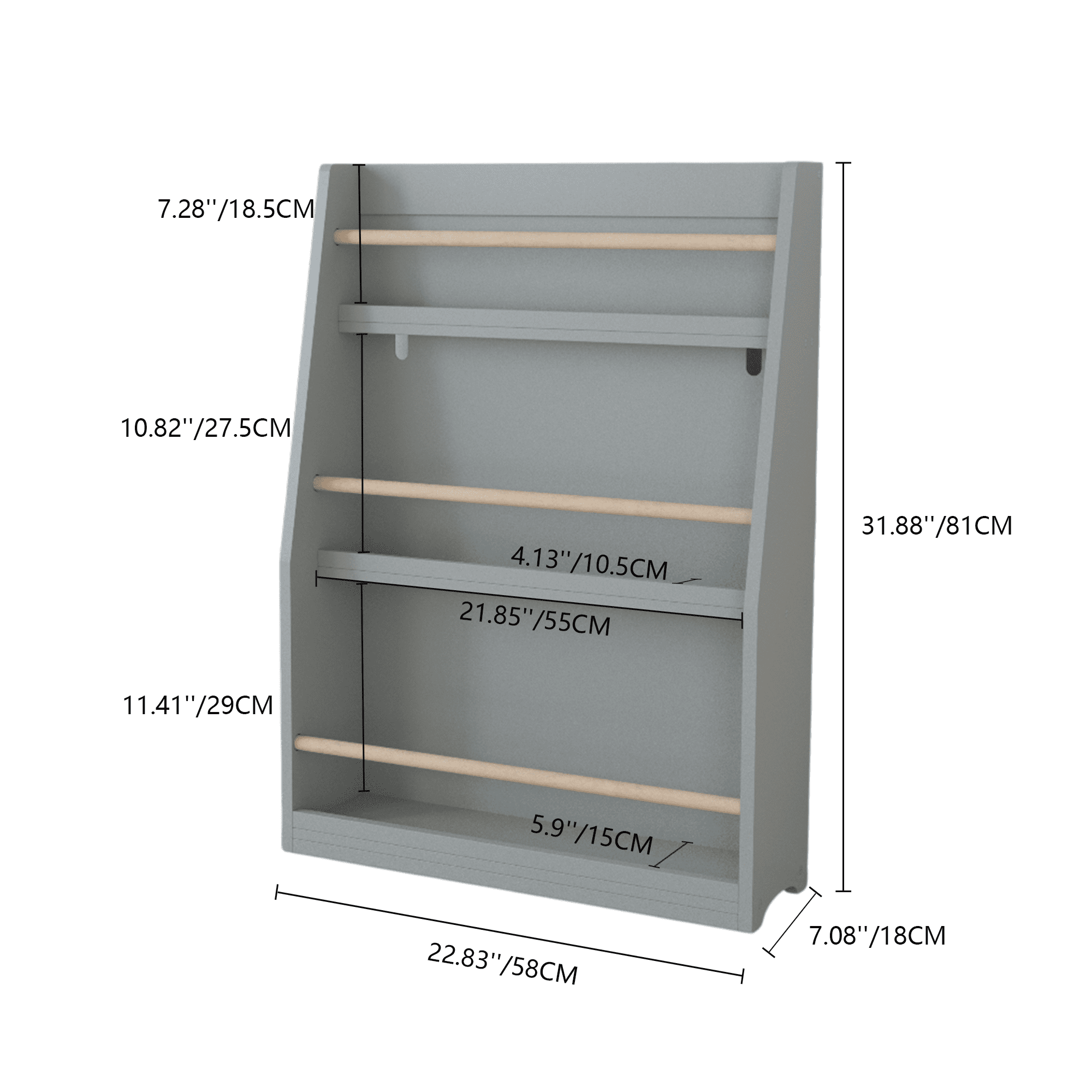 Jopath 3-Tier Bookshelf,Kids Bookshelf,Book Storage Rack for Bedroom,Gray