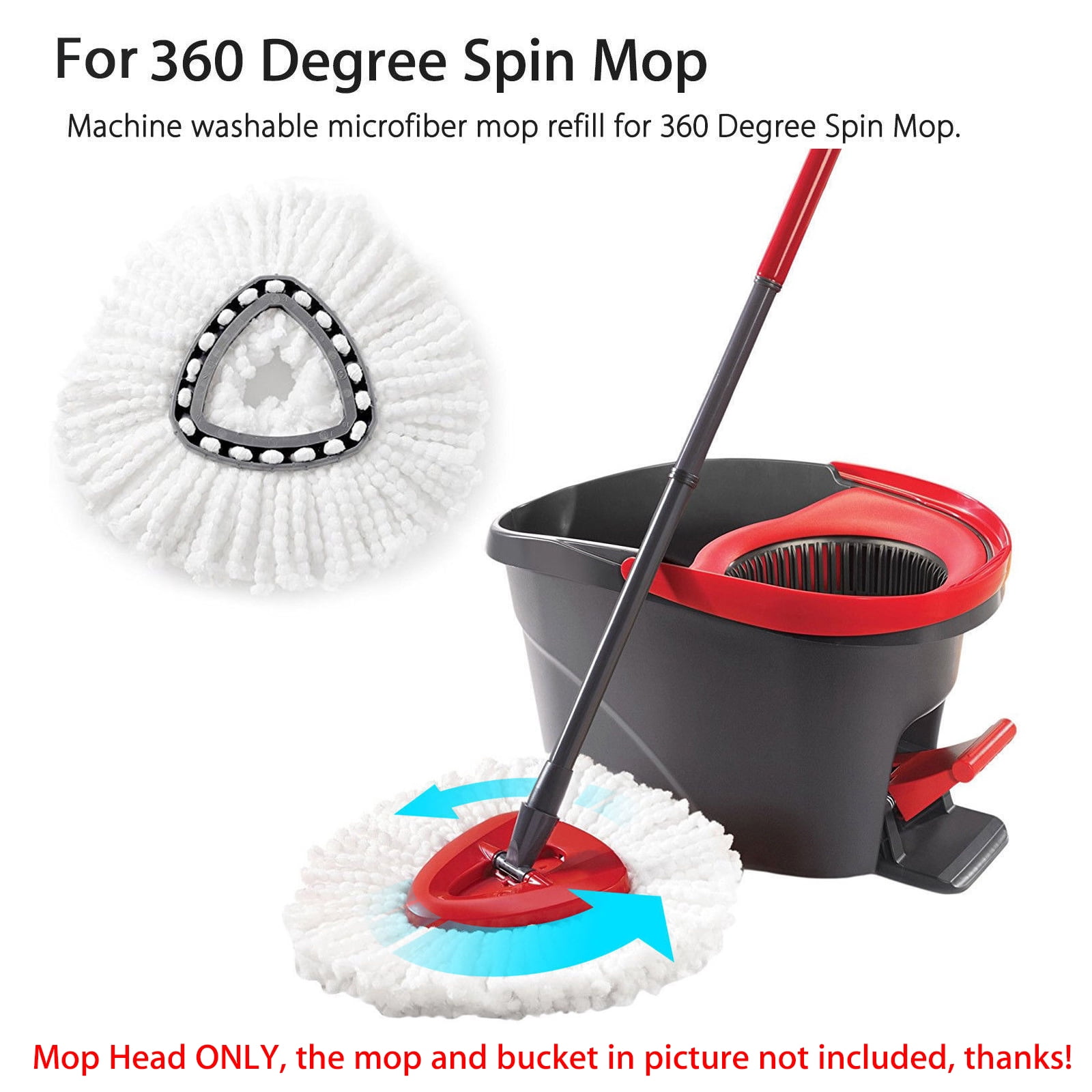 2 Pack Replacement Mop Heads Refill for 360/° Rotating Round Spin Magic Microfibre